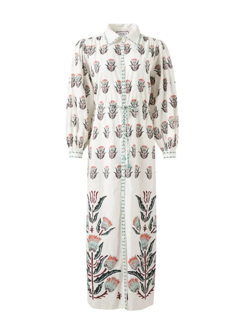  Aria White Print Cotton Shirt Dress