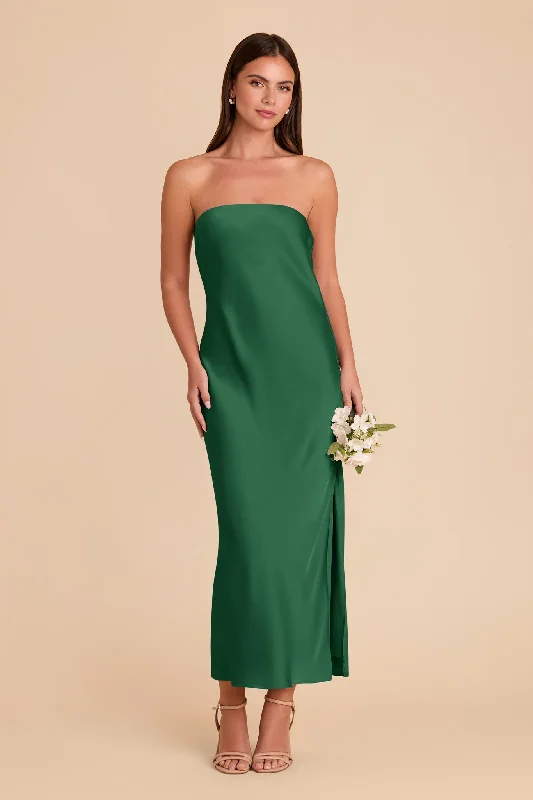 Maternity dress for a baby's first visit to the Japanese garden Isla Matte Satin Dress - Forest Green