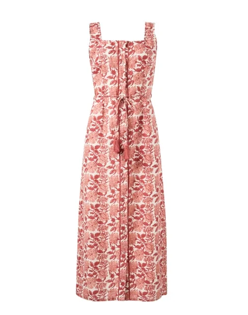  Paloma Red Floral Print Linen Dress