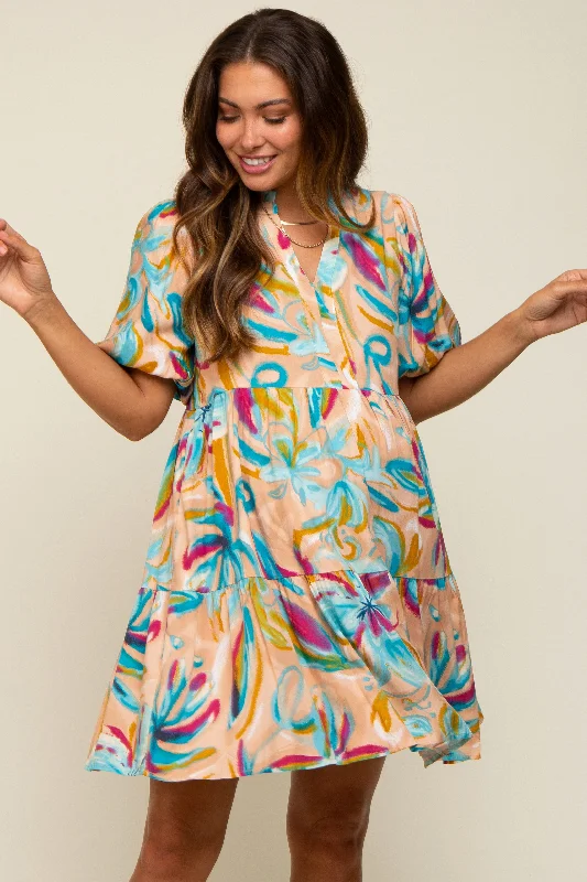 A - line maternity dress for a flattering fit Multicolor Abstract Floral Maternity Dress A - line maternity dress for a flattering fit Multicolor Abstract Floral Maternity Dress