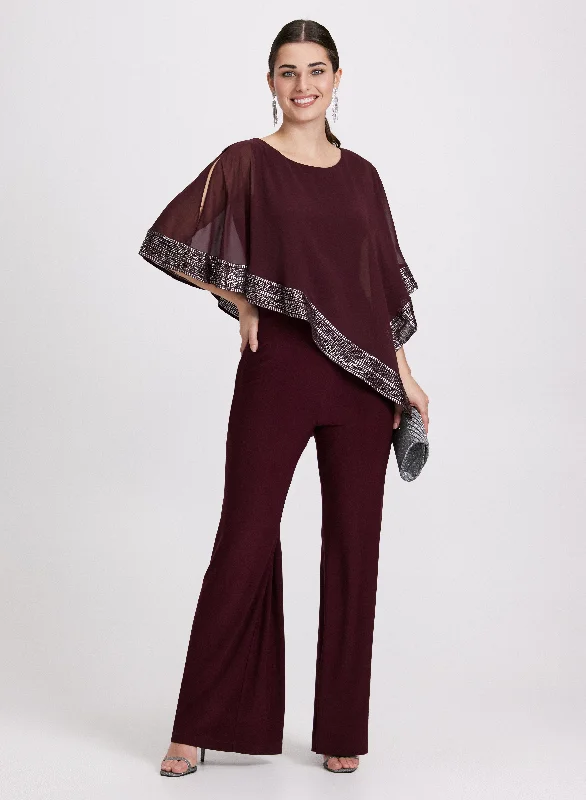Midi dresses with asymmetric hems for a fashion - forward and dynamic appearance Asymmetric Cape Overlay Jumpsuit Midi dresses with asymmetric hems for a fashion - forward and dynamic appearance Asymmetric Cape Overlay Jumpsuit