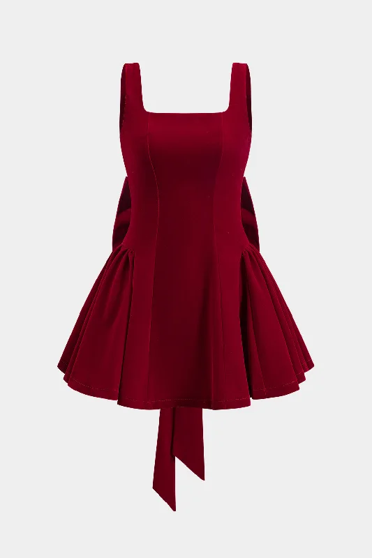 Mini dresses with cold - shoulder designs Velvet Pleated Bow Backless Zipper Slip Mini Dress Mini dresses with cold - shoulder designs Velvet Pleated Bow Backless Zipper Slip Mini Dress