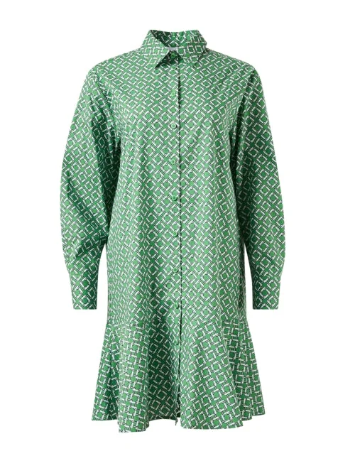 Everyday Dress with V - neck for a Flattering Fit Adeline Green Print Cotton Shirt Dress Everyday Dress with V - neck for a Flattering Fit Adeline Green Print Cotton Shirt Dress