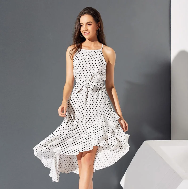 Cotton mini dresses for a comfortable everyday option KittenAlarm - Fashion Sleeveless Off Shoulder Dot Printing Irregular Hem Belt Waist Dresses Cotton mini dresses for a comfortable everyday option KittenAlarm - Fashion Sleeveless Off Shoulder Dot Printing Irregular Hem Belt Waist Dresses