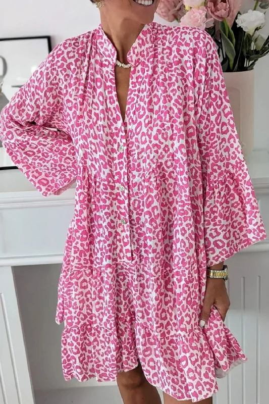 Everyday Dress with Lace - trimmed Hem for Elegance Leopard Notched Long Sleeve Shirt Dress Everyday Dress with Lace - trimmed Hem for Elegance Leopard Notched Long Sleeve Shirt Dress