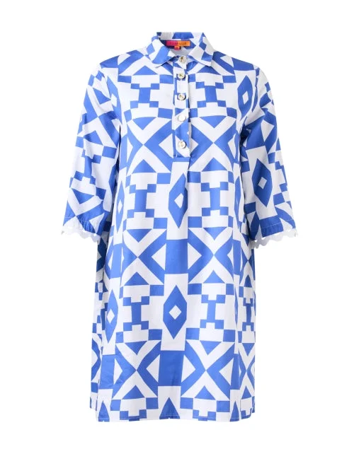 Everyday Dress with Embroidered Flowers for a Dainty Look Tyanna Blue Print Shift Dress Everyday Dress with Embroidered Flowers for a Dainty Look Tyanna Blue Print Shift Dress