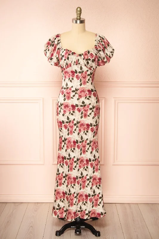 High - low midi dresses with geometric patterns for a modern party Rhosyn Pink | Floral Satin Maxi Dress High - low midi dresses with geometric patterns for a modern party Rhosyn Pink | Floral Satin Maxi Dress
