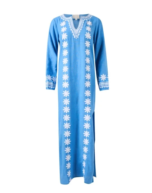  Marina Blue Embroidered Kaftan Dress