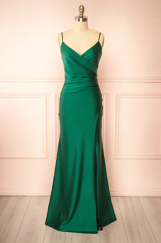 Midi dresses with satin - finish fabrics for a luxurious feel Nyra Green | Mermaid Dress w/ Wrapped Bodice Midi dresses with satin - finish fabrics for a luxurious feel Nyra Green | Mermaid Dress w/ Wrapped Bodice