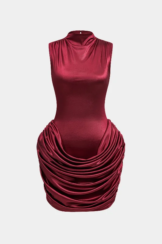Satin mini dresses for a luxurious feel Ruched Sleeveless Mini Dress
