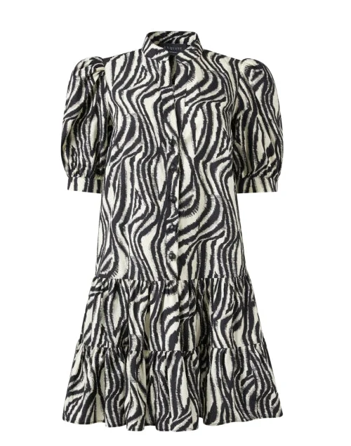 Everyday Dress with Solid - color Bodice and Printed Skirt for a Contrast Look Vanessa Black and Ivory Print Cotton Dress Everyday Dress with Solid - color Bodice and Printed Skirt for a Contrast Look Vanessa Black and Ivory Print Cotton Dress