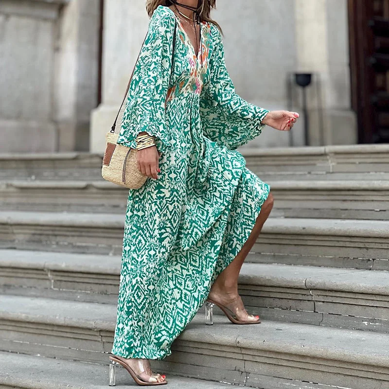 Everyday Dress with Monogram for a Personalized Touch​ Mint Green V-neck Printed Dress with Puff Sleeve
