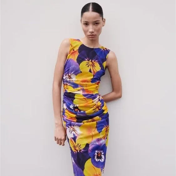  Secret Garden Backless Silk Net Printing Dress