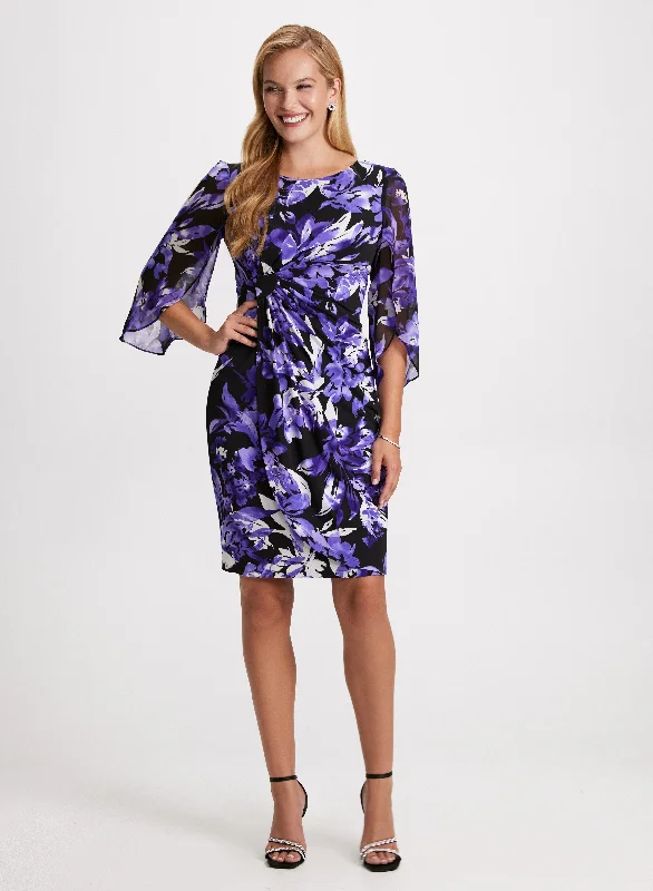 Midi dresses with metallic threads for a glamorous evening event Floral Chiffon Flounce Dress Midi dresses with metallic threads for a glamorous evening event Floral Chiffon Flounce Dress