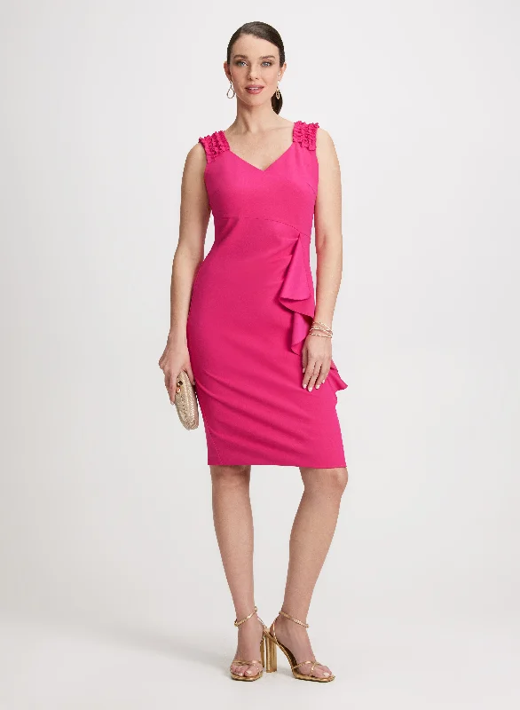 Midi dresses with pom - pom trims for a playful and festive look Flounced Fitted Dress Midi dresses with pom - pom trims for a playful and festive look Flounced Fitted Dress