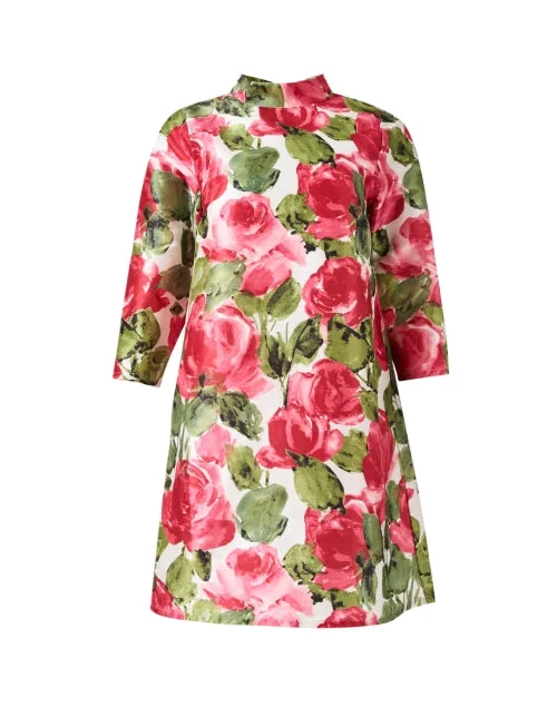 Everyday Dress with Open - back Design for a Modern Look Diplomat Pink and Green Floral Print Dress Everyday Dress with Open - back Design for a Modern Look Diplomat Pink and Green Floral Print Dress