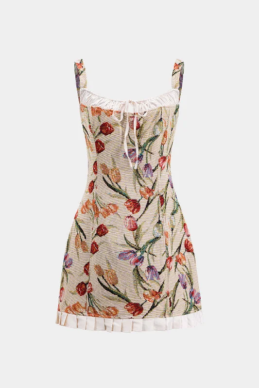 Ruffled mini dresses for a romantic touch Satin Jacquard Pleated Patchwork Zipper Tie Front Slip Mini Dress Ruffled mini dresses for a romantic touch Satin Jacquard Pleated Patchwork Zipper Tie Front Slip Mini Dress