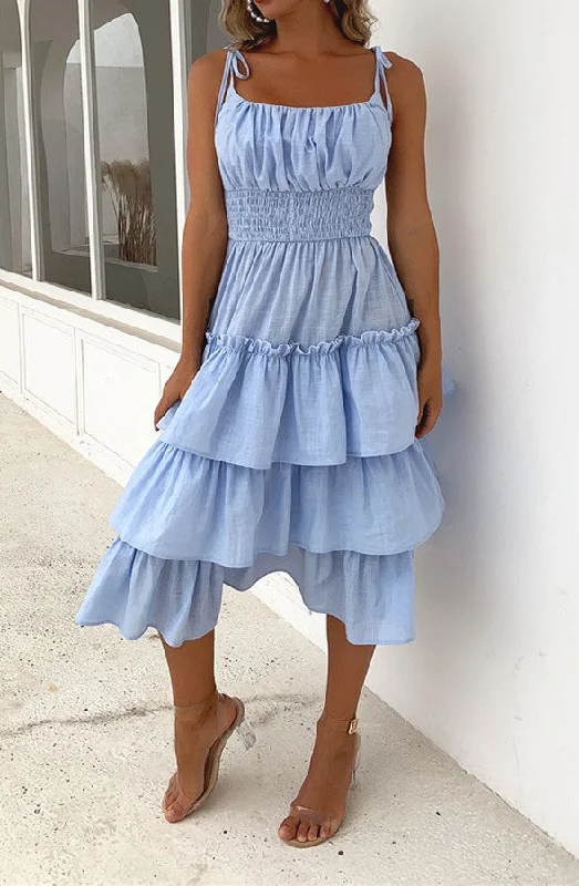 Blue Tie Bow Bohemian Dress