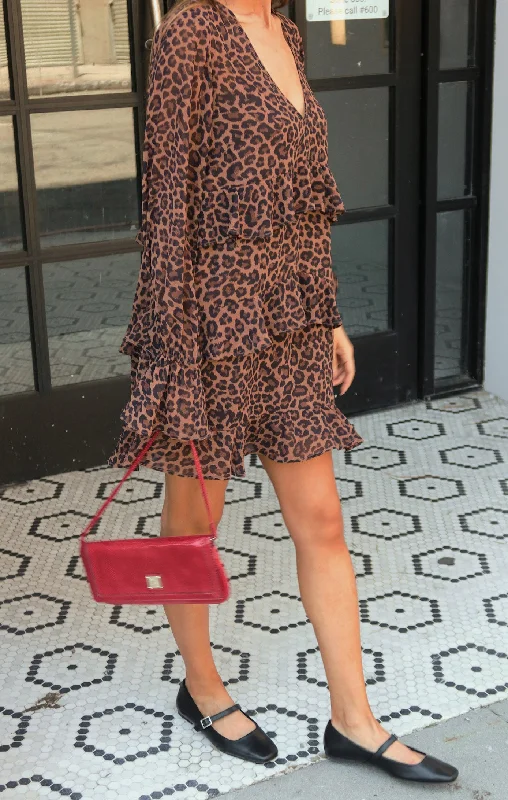 Mini dresses with off - the - shoulder styles Fleetwood Mini Dress ~ Leopard Latte