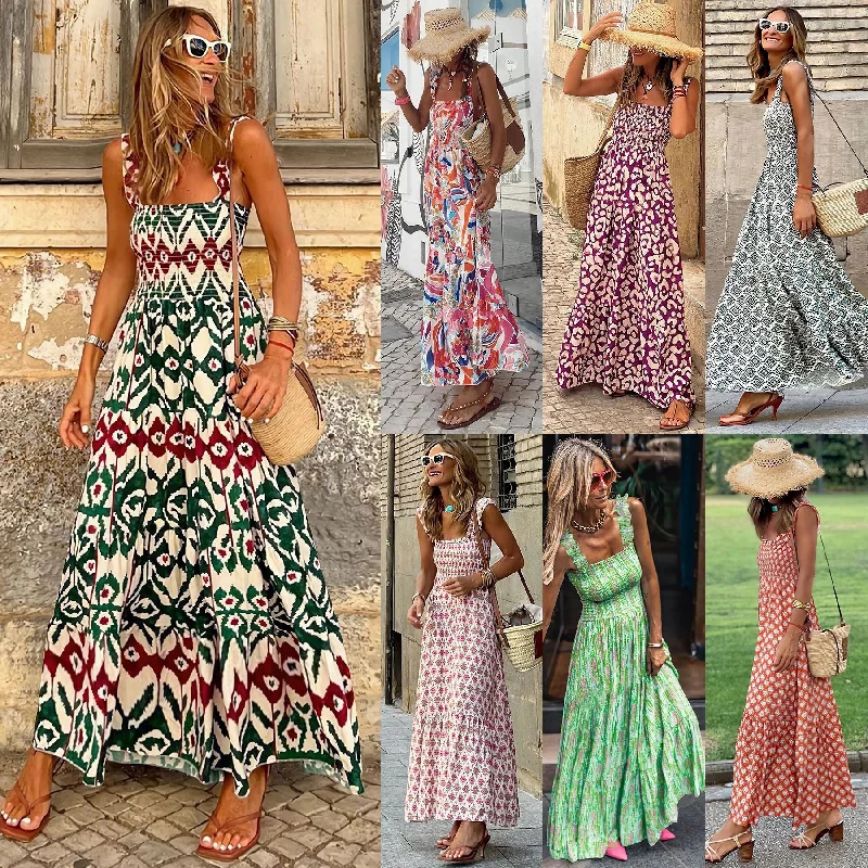  Summer Elegant French Floral Strap Dress