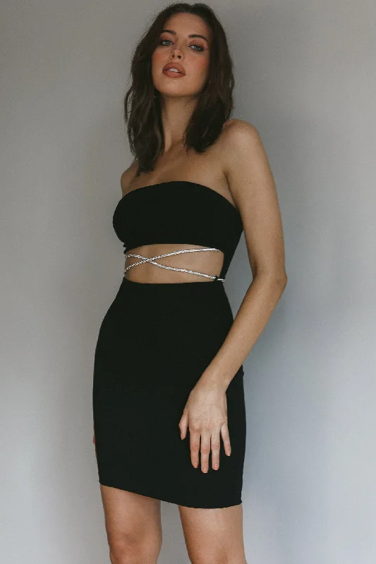 Mini dresses with cold - shoulder designs Nohemi Strapless Diamante Mini Dress Black Mini dresses with cold - shoulder designs Nohemi Strapless Diamante Mini Dress Black