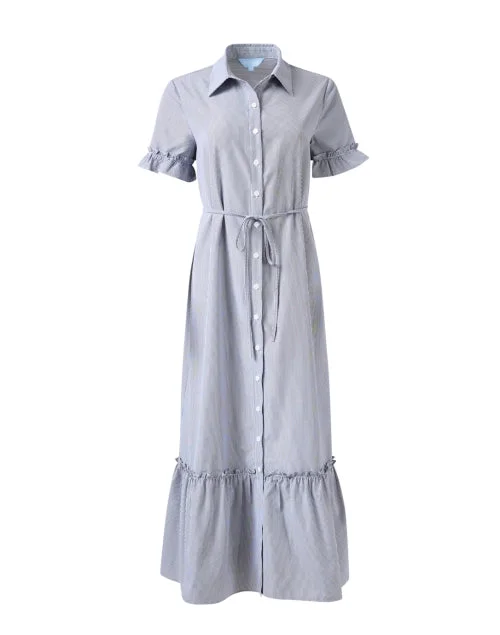  Carly Navy and White Striped Shirt Dress