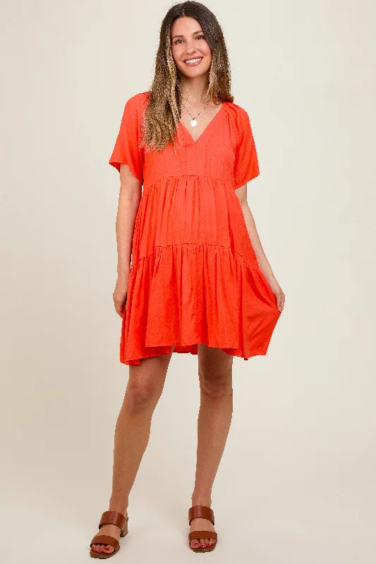 Maternity dress for a picnic in the park Orange V-Neck Tiered Short Sleeve Maternity Dress Maternity dress for a picnic in the park Orange V-Neck Tiered Short Sleeve Maternity Dress