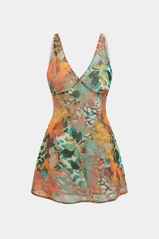 Mini dresses with beaded embellishments for a fancy event Floral Pattern V-Neck Sleeveless Mini Dress Mini dresses with beaded embellishments for a fancy event Floral Pattern V-Neck Sleeveless Mini Dress