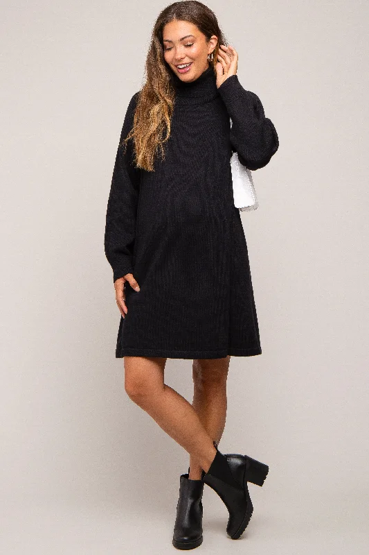 Maternity dress for a baby's first visit to the art gallery Black Turtleneck Long Sleeve Maternity Sweater Dress Maternity dress for a baby's first visit to the art gallery Black Turtleneck Long Sleeve Maternity Sweater Dress