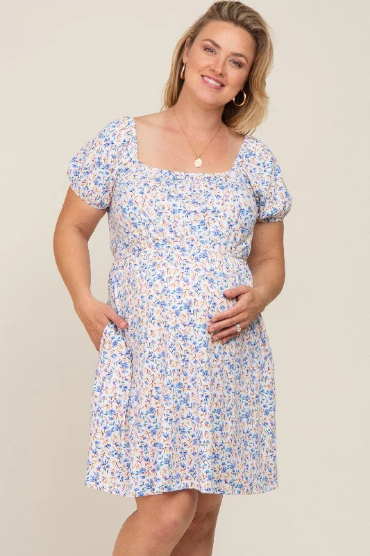 Maternity dress for a city sightseeing trip White Floral Short Puff Sleeve Maternity Dress Maternity dress for a city sightseeing trip White Floral Short Puff Sleeve Maternity Dress