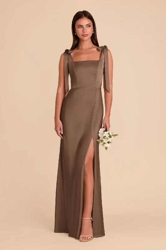 Maternity dress for a gender reveal party Alex Convertible Dress Matte Satin - Mocha