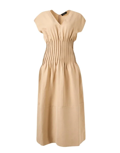  Beige Pleated Dress