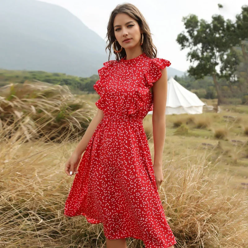  Timeless Dots Print Long Chiffon Maxi Dress