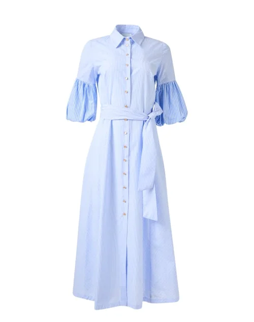 Blue and White Striped Shirt Dress
