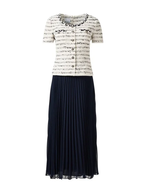 Everyday Dress with Wrinkle - resistant Material for Convenience Navy and White Mixed Media Dress Everyday Dress with Wrinkle - resistant Material for Convenience Navy and White Mixed Media Dress