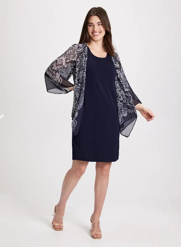 Midi dresses with lace - up fronts for a unique and adjustable style Paisley Print Fooler Cardigan Dress Midi dresses with lace - up fronts for a unique and adjustable style Paisley Print Fooler Cardigan Dress