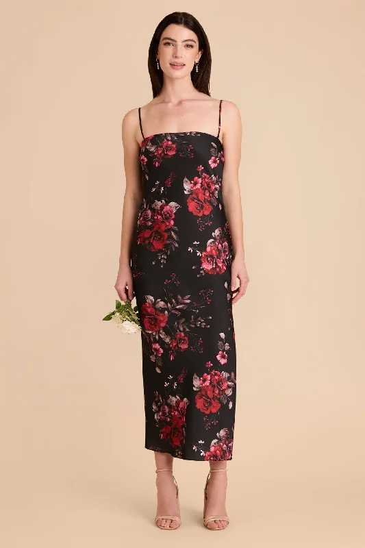 Maternity dress for a baby's dedication Isla Matte Satin Dress - Black Fleurs D'Amour