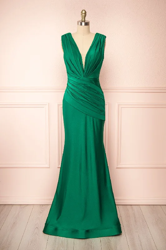 Midi dresses with ruffled sleeves for a more feminine and voluminous look Kaya Green | Draped Mermaid Gown Midi dresses with ruffled sleeves for a more feminine and voluminous look Kaya Green | Draped Mermaid Gown