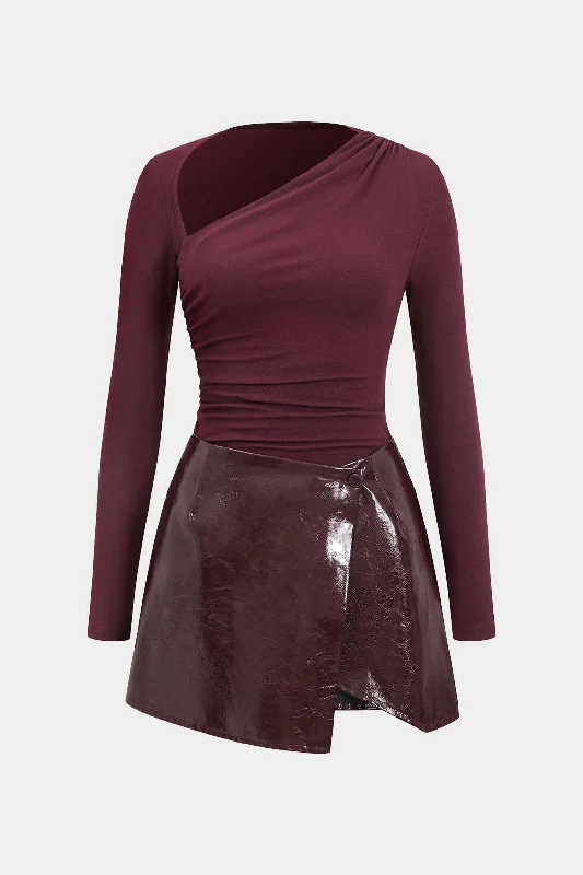 Mini dresses with patchwork designs for a unique style Faux Leather Patchwork Long Sleeve Mini Dress Mini dresses with patchwork designs for a unique style Faux Leather Patchwork Long Sleeve Mini Dress
