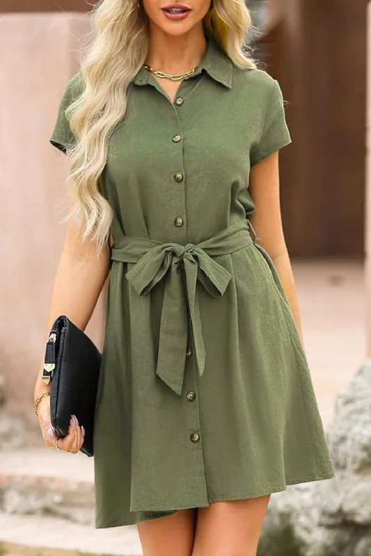 Everyday Dress with Strapless Design for a Glamorous Look Tied Button Up Short Sleeve Dress Everyday Dress with Strapless Design for a Glamorous Look Tied Button Up Short Sleeve Dress