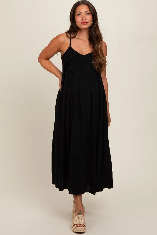 Maternity dress for maternity yoga classes Black Striped V-Neck Sleeveless Side Pocket Maternity Dress Maternity dress for maternity yoga classes Black Striped V-Neck Sleeveless Side Pocket Maternity Dress