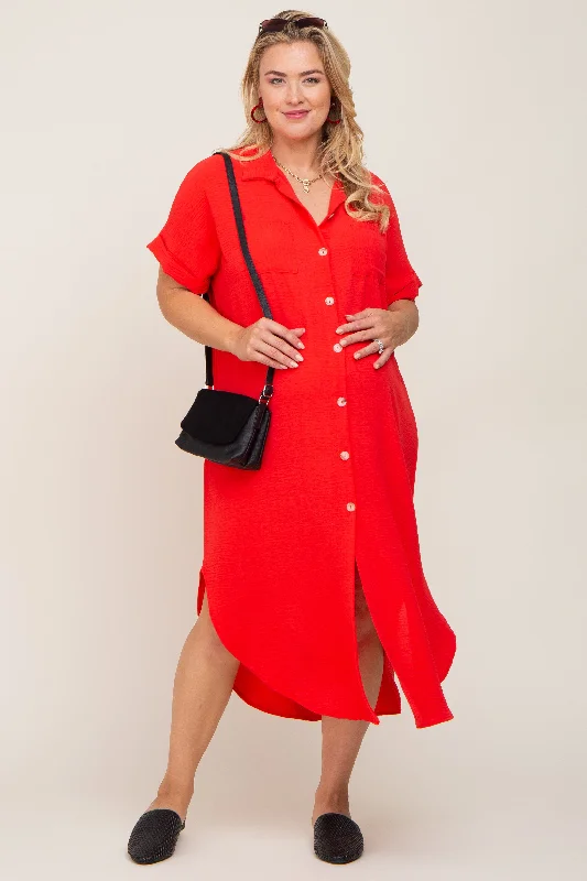 Maternity dress for a baby's first visit to the ballet Red Button Down Hi Low Maternity Plus Maxi Dress Maternity dress for a baby's first visit to the ballet Red Button Down Hi Low Maternity Plus Maxi Dress