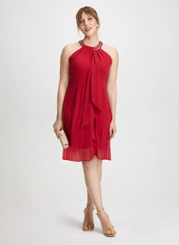 Midi dresses with ruffled hems for a romantic date night Beaded Halter Neck Chiffon Dress Midi dresses with ruffled hems for a romantic date night Beaded Halter Neck Chiffon Dress