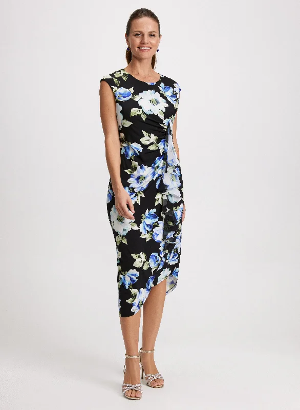 Midi dresses with tassel accents for a bohemian and free - spirited style Flounced Asymmetric Floral Dress Midi dresses with tassel accents for a bohemian and free - spirited style Flounced Asymmetric Floral Dress
