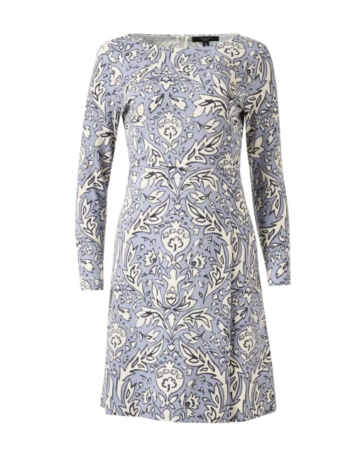 Everyday Dress with Ruched Sides for a Figure - hugging Look Rampur Blue Print Jersey Dress Everyday Dress with Ruched Sides for a Figure - hugging Look Rampur Blue Print Jersey Dress