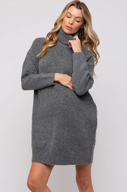 Maternity dress for a tea party Charcoal Turtleneck Maternity Sweater Mini Dress