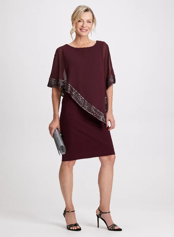 Midi dresses with gathered skirts for a full and flowing silhouette Foil Trim Detail Capelet Effect Dress Midi dresses with gathered skirts for a full and flowing silhouette Foil Trim Detail Capelet Effect Dress