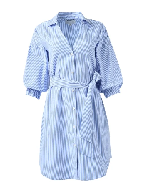 Everyday Dress with Pleated Bodice for a Structured Look Kate Blue and White Striped Dress Everyday Dress with Pleated Bodice for a Structured Look Kate Blue and White Striped Dress