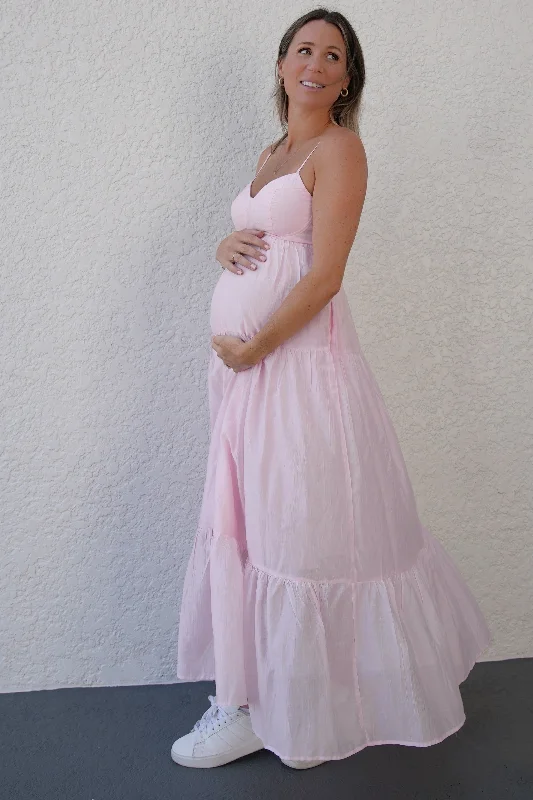 Maternity dress for a baby's first visit to the indoor garden Light Pink Sleeveless Tiered Maternity Maxi Dress Maternity dress for a baby's first visit to the indoor garden Light Pink Sleeveless Tiered Maternity Maxi Dress