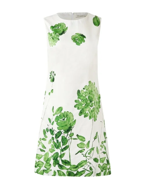Everyday Dress with Anti - bacterial Properties for Hygiene Ortensia White and Green Print Shift Dress Everyday Dress with Anti - bacterial Properties for Hygiene Ortensia White and Green Print Shift Dress